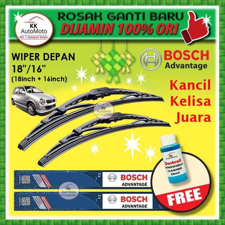 1 pasang Perodua Kancil Kelisa Juara 18 + 16 Bosch Advantage Wiper