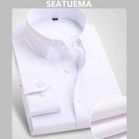 SEATUEMA ชายเสื้อแขนยาวสบาย ๆ หลวม ๆ อาชีพธุรกิจเสื้อยืนคอ