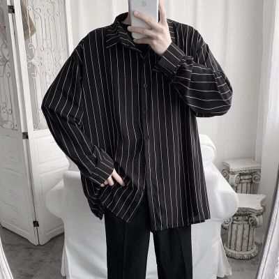 ZZOOI Fashion Lapel Button All-match Printed Striped Shirts Mens Clothing 2022 Autumn New Loose Casual Tops Long Sleeve Korean Shirt