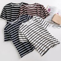 Korean Loose Striped Short-sleeved Womens T-shirt Wild Bottoming Shirt