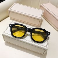 【Versatile】 WHO CUTIE New Trendy Square Rectangle Sunglasses Vintage Women Brand Design Green Frame Yellow Lens Sun Glasses Men Shades UV400