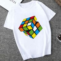 COD Twisted Rubiks Cube Printed Womens T-Shirt Fashionable Casual Versatile White Top Short-sleeved Round Neck Com