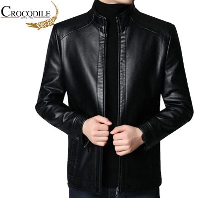 ZZOOI Crocodile brand Vintage Leather Jacket Streetwear Casual Blazer Jackets Man Outerwear Men Leather Suit Jacket Men Slim Fit Coats