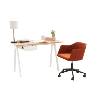 Modernform โต๊ะทำงานไม้แท้ รุ่น Sim ขาสีขาว