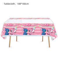 Disney Lilo และ Stitch Pink Angel Baby Shower ทิ้ง Naviad Tableware Tablecover ผ้าปูโต๊ะตกแต่งงานเลี้ยงวันเกิด-GDDD MALL