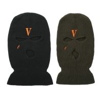 【YD】 All-match V Embroidered Knitted Hat Face 3 Holes Balaclava Ear Protection for Outdoor Activities H7EF