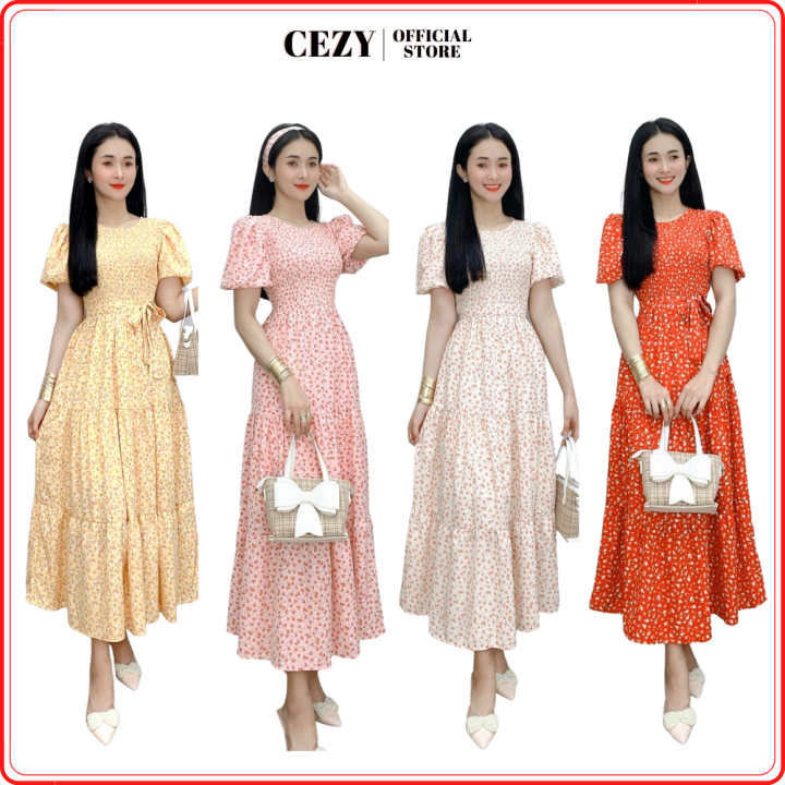 Đầm maxi tay phồng hoa nhí có bo chun có size bigsize CEZY D25 ...