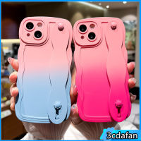 เคสโทรศัพท์ลายคลื่นไล่สีสายรัดข้อมือสุดหรูสำหรับ iPhone 14 13 12 11 Pro Max X XS Max XR 7 8 Plus 12 13 Pro 14 Plus ฝาหลังซิลิโคนนิ่มกันกระแทก iPhone 12 13 Mini