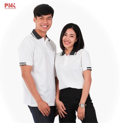MiinShop เสื้อผู้ชาย เสื้อผ้าผู้ชายเท่ๆ เสื้อโปโล สีขาว ปกดำ PC096 - PMK Polomaker เสื้อผู้ชายสไตร์เกาหลี