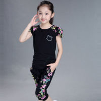 Children Clothing Sets Summer Girls Sports Suit Cotton Print Short Sleeve T-Shirt+Pants 2Pcs Teen Girls Clothes 5 6 8 10 12 Year