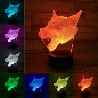 Wolf Head 3D LED Lamp Sleep Table Night Light Novelty Gifts for Chilren Touch Multicolors Changing Light LED Illusion Atmosphere