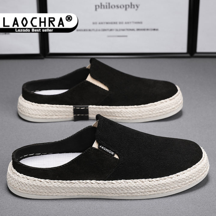 laochra-รองเท้าครึ่งข้อสำหรับผู้ชาย-รองเท้าเปิดส้นรองเท้าส้นเตี้ยรองเท้าโลฟเฟอร์รองเท้าผู้ชายขี้เกียจสำหรับใหม่ผู้ชายรองเท้าลำลองแฟชั่น-sandal-kanvas