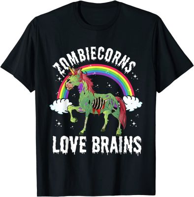 Zombiecorns Love Brains Zombie Unicorn Rainbow Halloween T-Shirt Cotton Men Top T-shirts Custom T Shirt Popular Simple Style