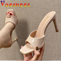 2021 Summer Women Slippers Strappy Mule High Heels Slippers Sandals Flip Flops Pointed Toe Slides Party Shoes Woman Outside