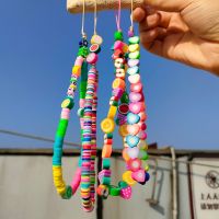 Tanah Liat Warna-warni Manik-manik Heishi Tali Ponsel Antihilang Lanyard Buah Hati Bunga Manik-manik Rantai Tali Telepon untuk Wanita