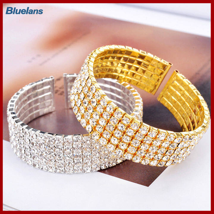 bluelans-ผู้หญิง5แถว-clear-rhinestone-แถบรัดข้อมือกำไลข้อมือเปิดเครื่องประดับเจ้าสาว