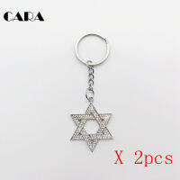 CARA new arrival Plated Stainless steel David star charm key chain Full rhinestonest David star key rings bag charms CAGM0024-KC