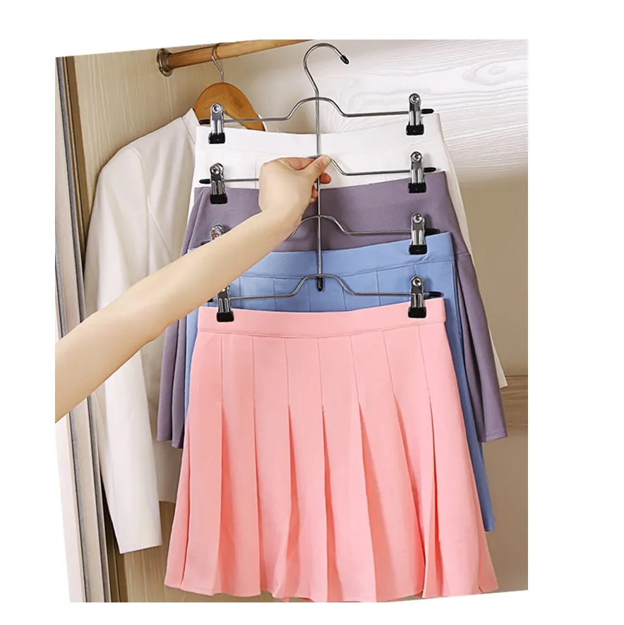 4-Tier Skirt Hangers with Clips Pant Hangers Space Saving Multiple