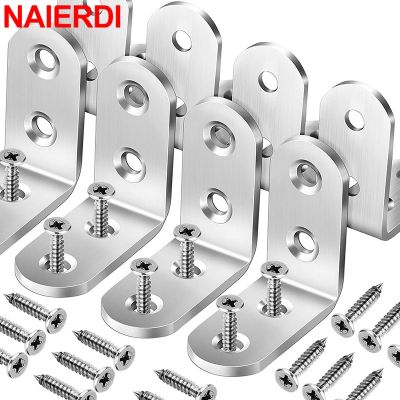 ♤☼♟ NAIERDI 10PCS 90 Degree Angle Corner Brackets Stainless Steel Corner Brace Fastener Wall Brackets Hanger for ShelvesTableChair