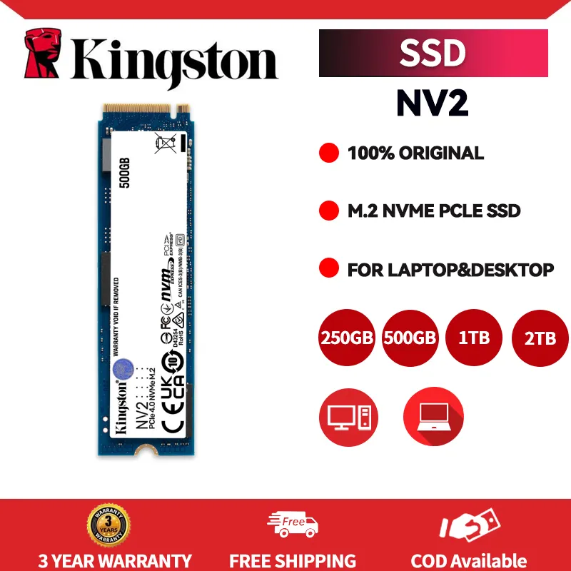Kingston NV2 SSD 250GB 500GB 1TB 2TB PCIe 4.0 NVMe M.2 Internal Desktop and  Laptop SSD Solid State Drive
