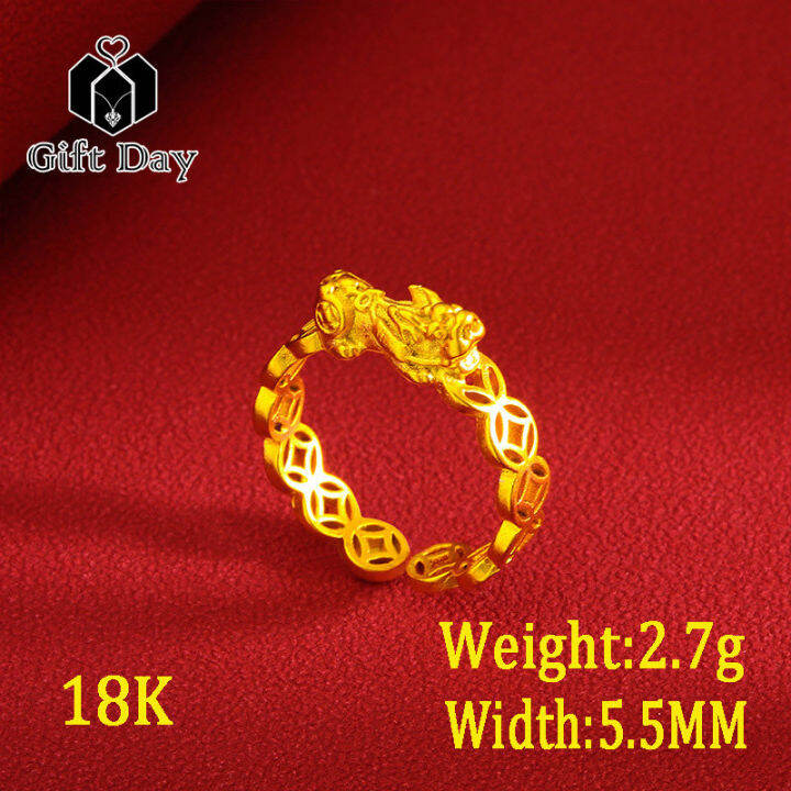 【Gift Day】18K Saudi Gold Ring Pawnable Nasasangla 100 Original Coin Pixiu Lucky Fortune Money