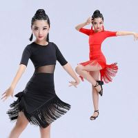 New Kids Child Girls Latin Dance Dress Fe Latin Dance Clothes Salsa Costume Black Red Ballroom Tango Dresses For Sale