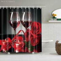 【CW】✼  Colorful Flowers Wine Cup Shower Curtains Curtain Frabic Polyester with Hooks