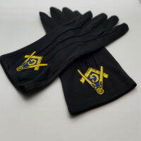 Golden Square and Compass Freemasonry Embroidery, Dot Plastic Anti-slip, Touch Screen, Polyester Gloves-[White]