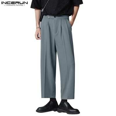 ✜✇✶ Incerun กางเกงขากว้าง เอวสูง สีพื้น สไตล์นักธุรกิจ สําหรับผู้ชาย ไซซ์ S-5XL