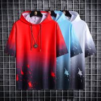 ▽❈✻ M-5XL Summer Fashion Korean Street Landscape Loose hooded T shirt men