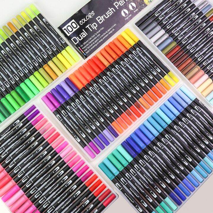 100-colors-dual-tip-brush-art-markers-pens-fine-tip-and-brush-watercolor-pens-for-drawing-painting-calligraphy-art-supplies