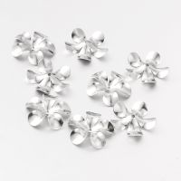 50pc Flower 5-Petal 316 Surgical Stainless Steel Bead Caps Stainless Steel Color 15x2.5mm Hole: 1mm