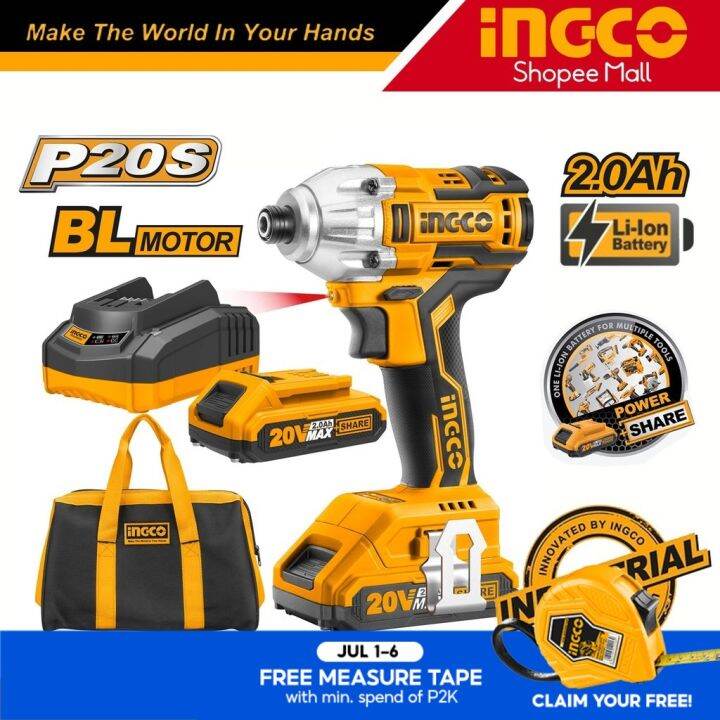 Ingco CIRLI2002 Lithium-Ion Cordless Impact Driver 1/4 BRUSH LESS MOTOR ...