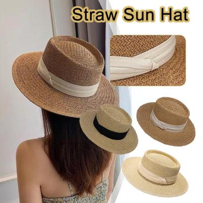 【CC】Summer Womens Straw Hat Fashion Casual Beach Panama Hat Femme Wide Weave Sun Dome Hat Hat Brim Breathable Travel Outdoor S K8M0