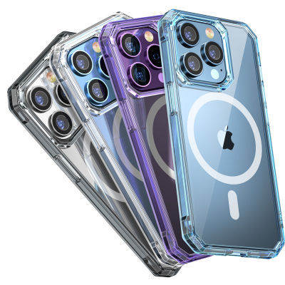 Clear Hard Back Magnetic Case สำหรับ iPhone 14 Pro Max Case เข้ากันได้กับ Magsafe,พลาสติกแข็งใส Soft TPU Edge Air Cushion Shokcproof เคสโทรศัพท์สำหรับ iPhone 14 Plus/ 14 Pro/ 14