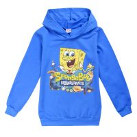 SpongeBob เสื้อมีฮู้ดสำหรับเด็ก,เสื้อมีฮู้ดแฟชั่นผ้าฝ้าย100% มีกระเป๋าเด็กหญิงเด็กชายแขนยาวสำหรับเด็กผู้หญิง