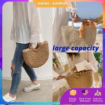 Half-Round Woven Straw Bag, Women's Summer Crossbody Bag, Casual Beach  Handbag For Holiday straw bag Half-Round Rattan Woven Straw Bag, Simple  Summer Beach Handbag, Women's Knitted Crossbody Bag