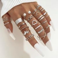 IFMYA Vintage Hollow Heart Butterfly Rings Set For Women Metal Silver Color Geometric Spiral Shape Ring 22pcs Set Trendy Jewelry