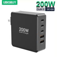 Ubigbuy 200W USB C เครื่องชาร์จติดผนัง5-Port GaN II แท่นชาร์จ PPS 100W 65W อะแดปเตอร์สำหรับแล็ปท็อปแท็บเล็ตสมาร์ทโฟน