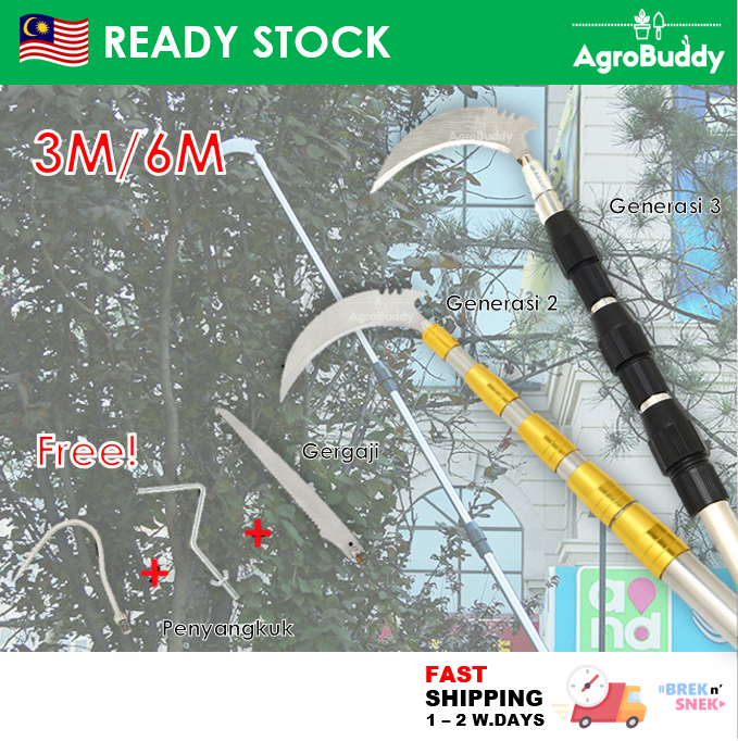 AgroBuddy 3m 6m Telescopic High Pruning Branch Shears Saw Tree Cutter Galah Sabit Boleh Laras