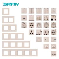 ♤☊◑ SRAN A1 Series Gold PC Panel Wall Switch EU French Power Socket USB Doorbell Reset TV RJ45 Module DIYSuitable for square boxes