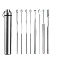 8Pcs/set Ear Wax Pickers Stainless Steel Earpick Wax Remover piercing kit earwax Curette Spoon Care Ear Clean Tool Easy Carry