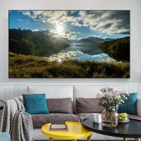 Modern Landscape Mountain Lake Sky โปสเตอร์และพิมพ์ภาพวาดผ้าใบ Wall Art สำหรับห้องนั่งเล่นตกแต่งบ้านไม่มีกรอบ