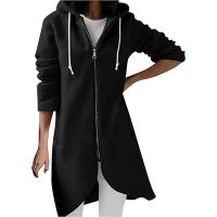 Womens Zip Up Long Hoodie Jacket เสื้อคลุมน้ำหนักเบาเปิดด้านหน้า Sweatshirt