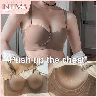 INTIMA บราดันครึ่งถ้วยสำหรับผู้หญิงบราไร้สายเสื้อชั้นในไร้ตะเข็บใหญ่ไม่ลื่นกันการหย่อนคล้อยดูหน้าอกเล็ก