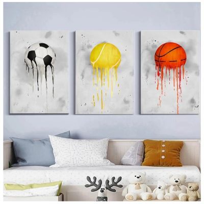 กีฬา Series โปสเตอร์-ฟุตบอล,บาสเกตบอล,วอลเลย์บอล,เทนนิส-ผ้าใบภาพวาดภาพผนังศิลปะสำหรับ Boys Room Home Decoration