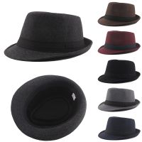 2022 Winter Short Brim Felt Hat Fedoras Top Round Caps Jazz Cap Bowler Hats Women Men Autumn Hemming Vintage Top Gentleman Cap