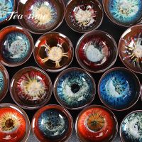 Chinese Kiln Change Ceramic Jianzhan Tea Cup Retro Temmoku Glaze Teacup Blue Pottery Tea Bowl Home Teaware Master Cups Wholesale