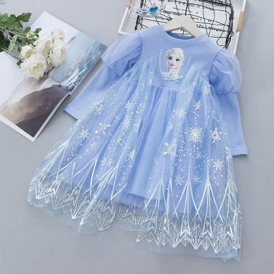 Girls Frozen Elsa Princess Dress 2022 Fall Baby Girl Fashion Dresses with Cape Long Sleeves Birthday Party Cosplay Clothes