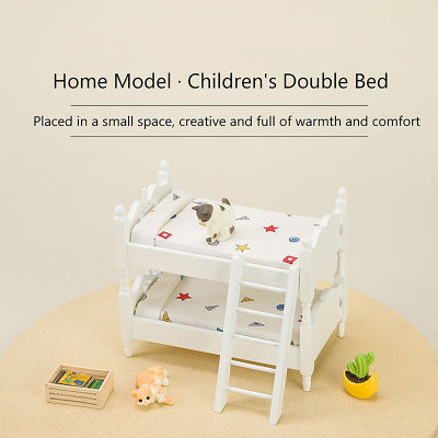 ของเล่นสำหรับเด็กเตียงเตียงสองชั้นทำด้วยไม้เล็กขนาดเล็กไร้เสี้ยนการตกแต่ง DIY อุปกรณ์เสริมสำหรับบ้านตุ๊กตามาใหม่ล่าสุดโมเดลเฟอร์นิเจอร์ประกอบฉากขนาดเล็ก